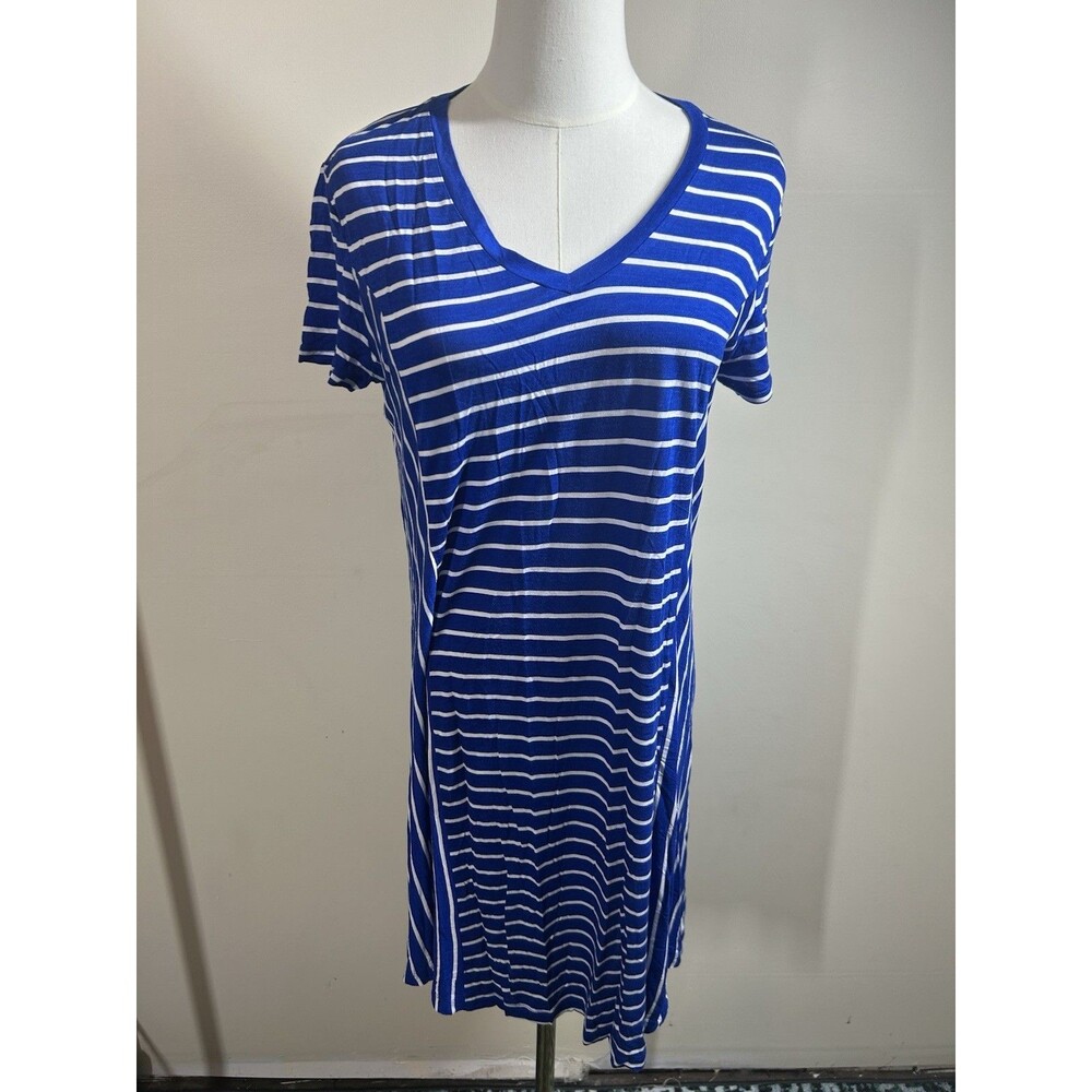 New York & Co. Womens T-Shirt Dress Small Blue White Swing Bottom BRAND NEW 210